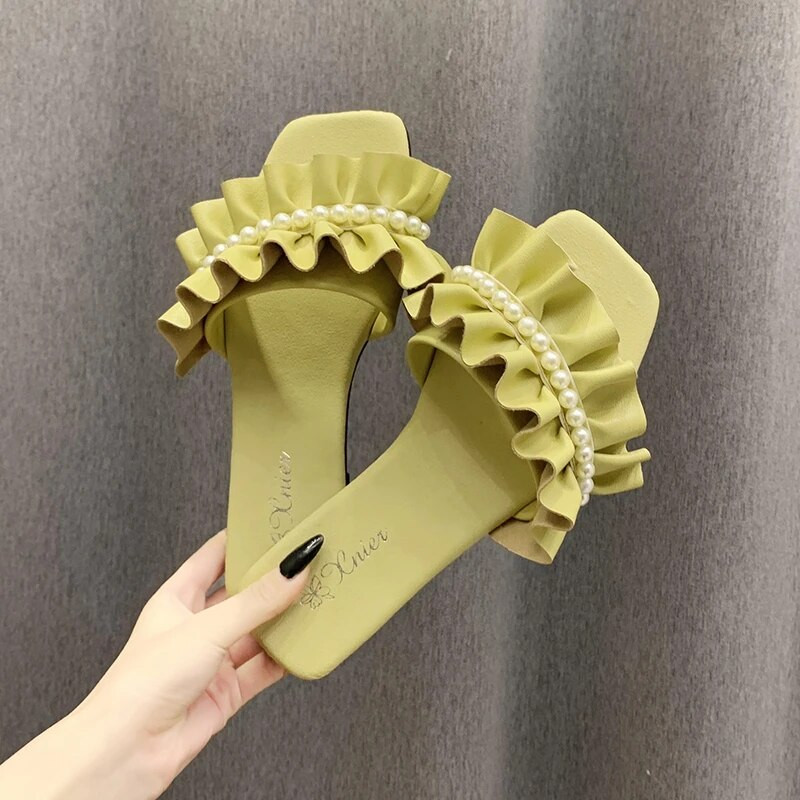 Pludmales apavi seklas čības, plakanas slīdkurpes Sieviešu 2024. gada vasara, gumijas pamata PU kroku sekli, plakani apavi sievietēm Summe