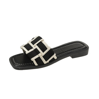 2024. gada vasara, jaunas sieviešu čības ar plakanu apakšu Modes sieviešu apavi ar kvadrātveida rūtainu purngalu sieviešu apavi brīvā dabā brīvā laika pavadīšanai pludmalē