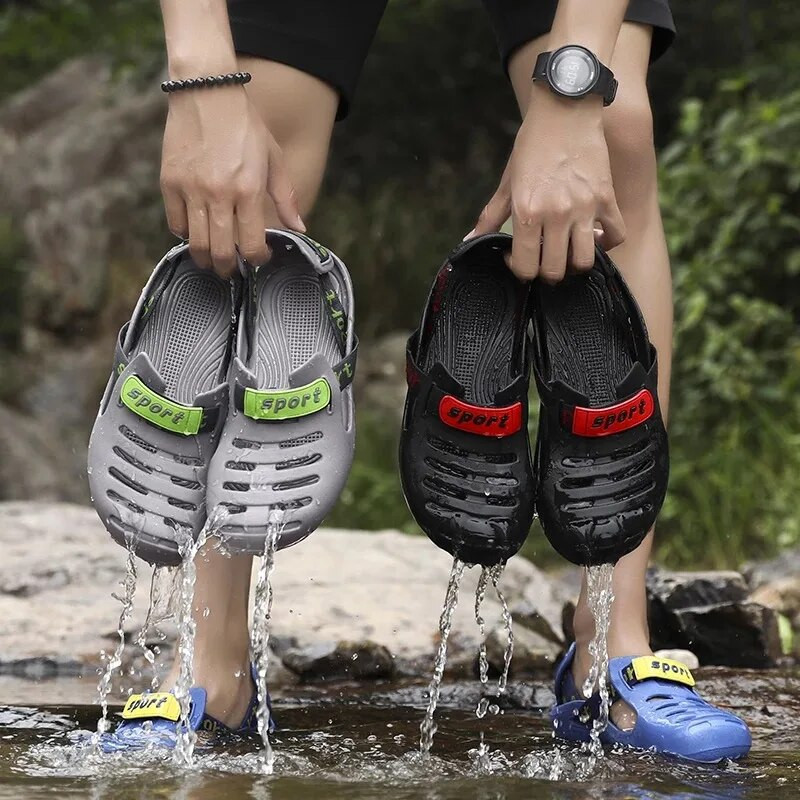 Vasaras modes sandales vīriešiem āra sietveida pludmales elpojošas vīriešu apavi ar caurumu, valkāt ikdienas pludmales čības, liels izmērs 39-44