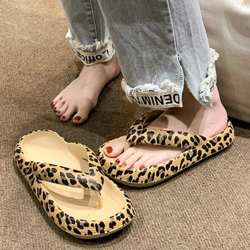 Модни дамски джапанки с леопард Eva, лято 2023 г., нови чехли с платформа с щипка, дамски меки подметки, нехлъзгащи се плажни сандали с пързалки