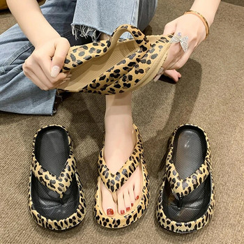 Модни дамски джапанки с леопард Eva, лято 2023 г., нови чехли с платформа с щипка, дамски меки подметки, нехлъзгащи се плажни сандали с пързалки