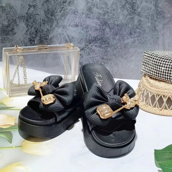 Нови модни дамски чехли с панделка Летни дамски чехли Вътрешни външни джапанки Плажни обувки Домашни неплъзгащи се EVA чехли