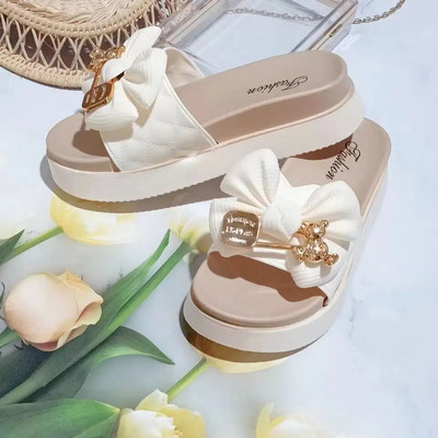 Jaunas modes Bowknot sieviešu čības vasaras sieviešu čības iekštelpām āra čības Pludmales apavi Mājas Neslīdošas EVA čības