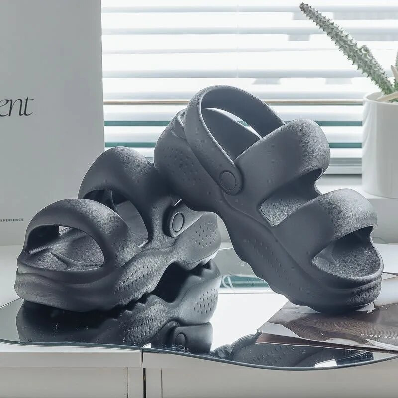 Καλοκαιρινά σανδάλια με παχιά σόλα EVA παντεσπάνι για γυναίκες που φορούν μαλακή σόλα, αντιολισθητικά παπούτσια παραλίας Απλές παντόφλες μονόχρωμες