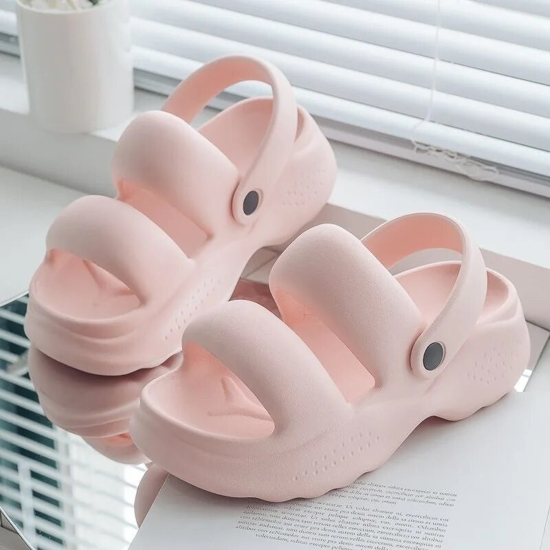 Καλοκαιρινά σανδάλια με παχιά σόλα EVA παντεσπάνι για γυναίκες που φορούν μαλακή σόλα, αντιολισθητικά παπούτσια παραλίας Απλές παντόφλες μονόχρωμες