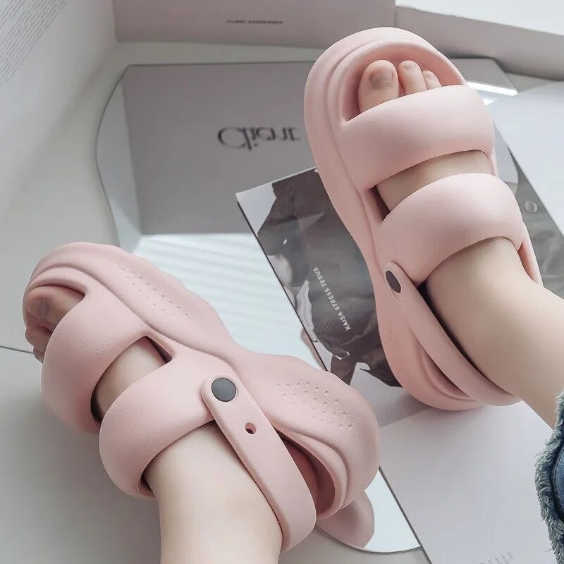 Καλοκαιρινά σανδάλια με παχιά σόλα EVA παντεσπάνι για γυναίκες που φορούν μαλακή σόλα, αντιολισθητικά παπούτσια παραλίας Απλές παντόφλες μονόχρωμες