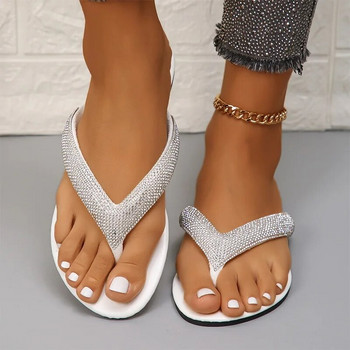 Γυναικείες φλατ παντόφλες Παπούτσια Crystal 2024 Καλοκαιρινή καθημερινή σαγιονάρες Μόδα Φόρεμα με ανοιχτά μύτη Σανδάλια Παπούτσια Νέα Slingback Beach Slides
