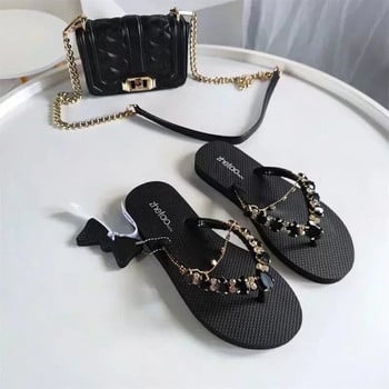 Модни дамски обувки Дамски чехли с пръсти Летни кристали Ежедневни плажни плоски плоски удобни джапанки Дамски