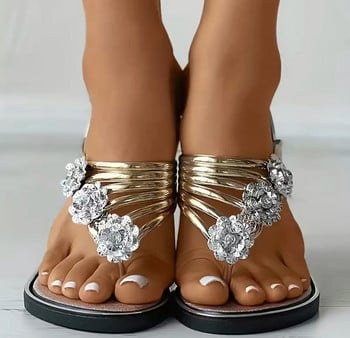 Дамски плоски джапанки на цветя Летни отворени пръсти Нехлъзгащи се пързалки Обувки Модни плажни пързалки на открито Сандали