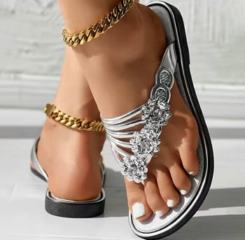 Дамски плоски джапанки на цветя Летни отворени пръсти Нехлъзгащи се пързалки Обувки Модни плажни пързалки на открито Сандали