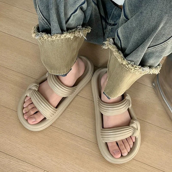Дамски чехли 2024 Лято Нова мода Неплъзгащи се плажни сандали на открито Дамски плътни домашни обувки с отворени пръсти