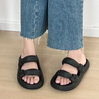 Дамски чехли 2024 Лято Нова мода Неплъзгащи се плажни сандали на открито Дамски плътни домашни обувки с отворени пръсти