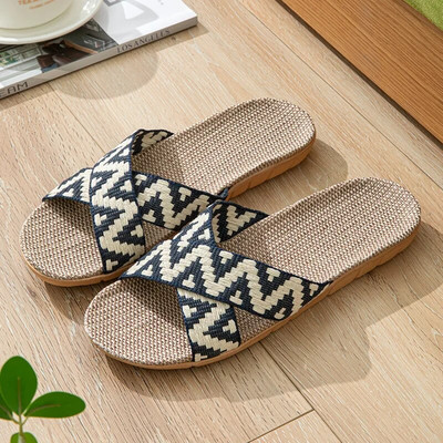 Vasaras krustotas linu čības vīriešiem Mājas lina čības Plakanas pludmales sandales Ērtas iekštelpu ikdienišķas salmu čības Pantuflas Hombre