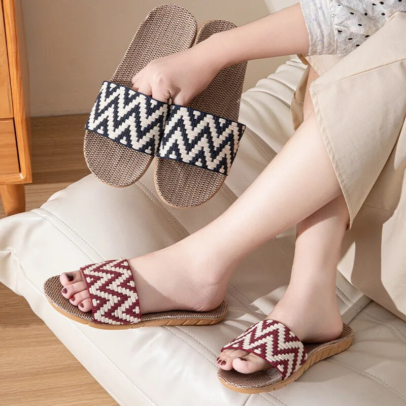 Vasaras krustotas linu čības vīriešiem Mājas lina čības Plakanas pludmales sandales Ērtas iekštelpu ikdienišķas salmu čības Pantuflas Hombre