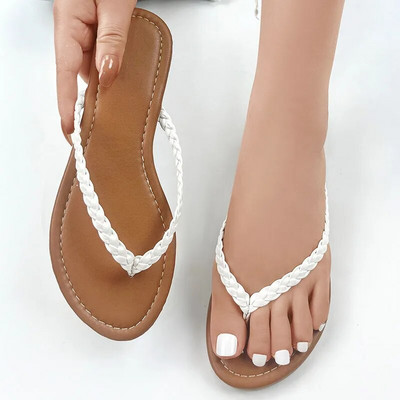 Дамски плоски джапанки Чехли Удобни неплъзгащи се сандали Джапанки с плетена лента Домашни модни чехли за баня Zapatos
