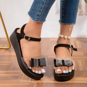 Sieviešu apavi 2023. gada karstā izpārdošana Sieviešu sandales ar potītēm Vasaras tauriņš Caurspīdīgas cietas pludmales sandales Sieviešu platformas sandales