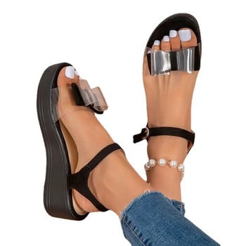 Дамски обувки 2023 Гореща разпродажба Дамски сандали с каишка за глезена Лятна папийонка Прозрачни едноцветни плажни сандали Дамски сандали на платформа