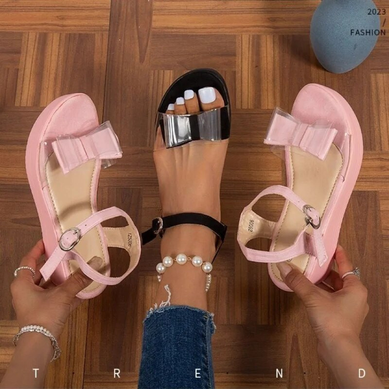 Sieviešu apavi 2023. gada karstā izpārdošana Sieviešu sandales ar potītēm Vasaras tauriņš Caurspīdīgas cietas pludmales sandales Sieviešu platformas sandales