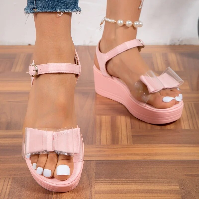 Sieviešu apavi 2023. gada karstā izpārdošana Sieviešu sandales ar potītēm Vasaras tauriņš Caurspīdīgas cietas pludmales sandales Sieviešu platformas sandales