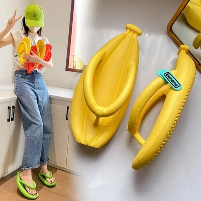 Дамски обувки с форма на банан Джапанки с дебело дъно Летни облекла за открито Противохлъзгащи се плажни сандали