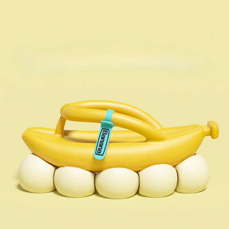 Banānu formas sieviešu apavi ar biezu dibenu Flip Flops vasaras āra valkāšanai pretslīdes pludmales sandales