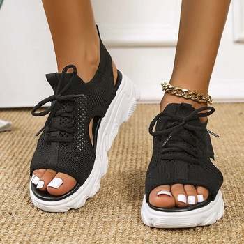Мрежести дамски сандали Летни обувки за жени Тенденция Сандали с платформа с връзки и отворени пръсти Плажни ежедневни сандали на ток