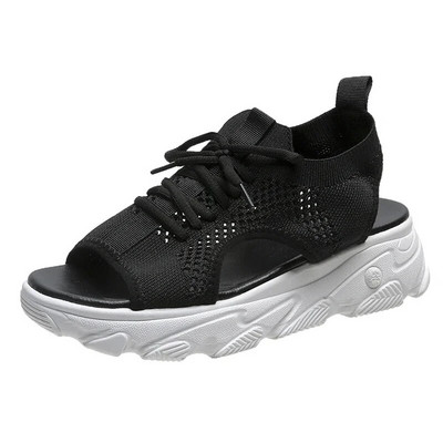 Hálós női szandálok Nyári cipők Női Trend Fűzős Platform szandál Nyitott orrú Beach Alkalmi Sarkú Szandálok