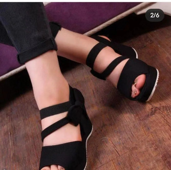 2024 Нови модни дамски сандали с отворени пръсти, летни дамски обувки с папионка, едноцветни обувки на танкетка за дамски ежедневни обувки на платформа
