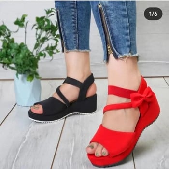 2024 Νέα μόδα ανοιχτά γυναικεία πέδιλα Καλοκαιρινό παπιγιόν Παπούτσια μονόχρωμα Wedge για Γυναικεία παπούτσια casual πλατφόρμα