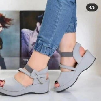 2024 Нови модни дамски сандали с отворени пръсти, летни дамски обувки с папионка, едноцветни обувки на танкетка за дамски ежедневни обувки на платформа