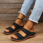 Γυναικεία καλοκαιρινά μονόχρωμα slip On Casual Open Toe Wedges Μαλακό κάτω αναπνέον παντόφλες Παπούτσια Σανδάλια
