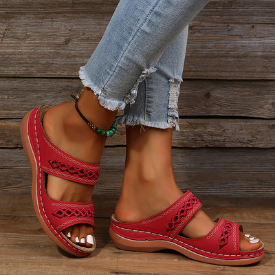 Γυναικεία καλοκαιρινά μονόχρωμα slip On Casual Open Toe Wedges Μαλακό κάτω αναπνέον παντόφλες Παπούτσια Σανδάλια