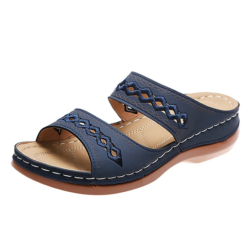 Γυναικεία καλοκαιρινά μονόχρωμα slip On Casual Open Toe Wedges Μαλακό κάτω αναπνέον παντόφλες Παπούτσια Σανδάλια