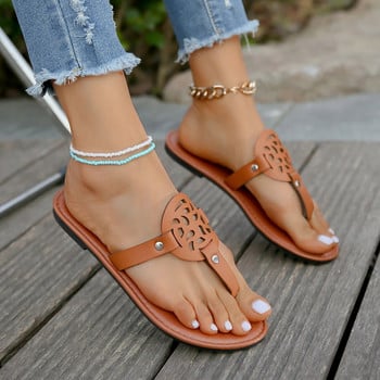 Дамски чехли Извън ежедневни плажни дамски обувки Летни нови равни джапанки Сандали с щипка за ходене на пръстите Римска катарама Дамски пързалки