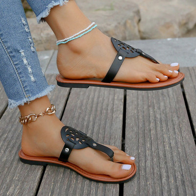 Sieviešu čības ārpus telpām ikdienišķas pludmales Sieviešu apavi vasarā, jauni plakanie sandales, pastaigu saspraude purngals Rome sprādze, dāmu slidkalniņi