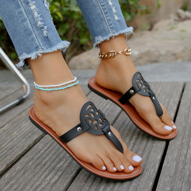 Sieviešu čības ārpus telpām ikdienišķas pludmales Sieviešu apavi vasarā, jauni plakanie sandales, pastaigu saspraude purngals Rome sprādze, dāmu slidkalniņi