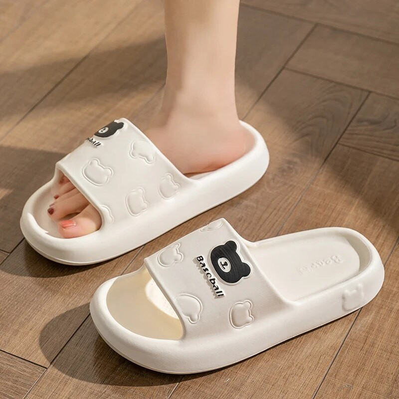 Divat nyári rajzfilm Bear Női Otthoni Cipők Női Hangulatos csúszdák Rugalmas puha szandálok Férfi papucsok Pár beltéri papucs