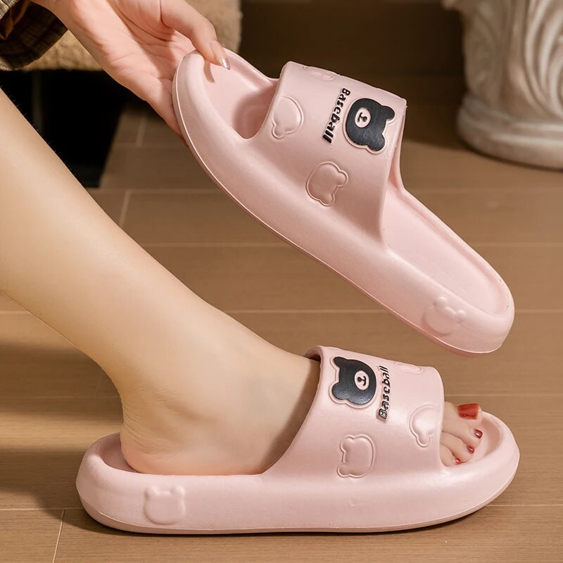 Divat nyári rajzfilm Bear Női Otthoni Cipők Női Hangulatos csúszdák Rugalmas puha szandálok Férfi papucsok Pár beltéri papucs