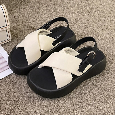 Кръст с платформа Сандали Дамски летни нова линия с кифла Мека подметка Римски спортни плажни сандали Дамски сандали