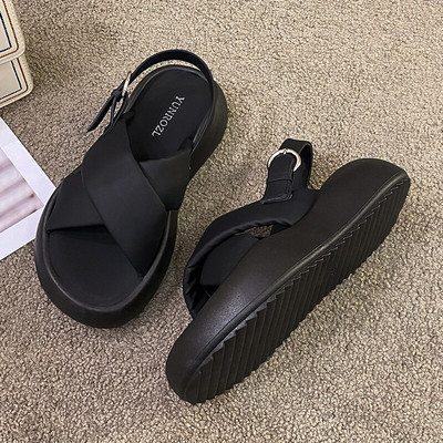 Cross with Platform szandál Női nyári új vonal Muffin puha talppal római sport strandszandál Női szandál