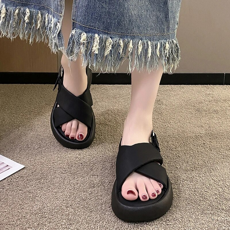 Cross with Platform szandál Női nyári új vonal Muffin puha talppal római sport strandszandál Női szandál