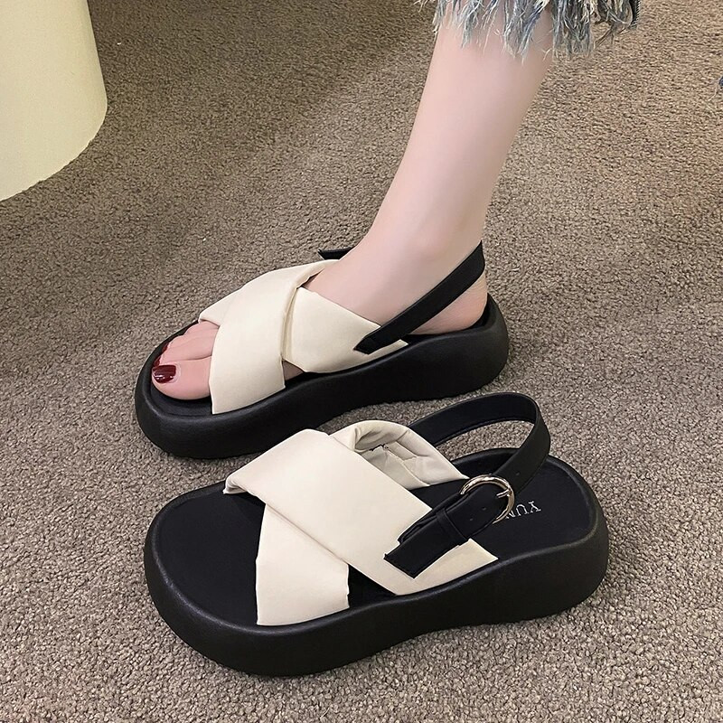 Cross with Platform szandál Női nyári új vonal Muffin puha talppal római sport strandszandál Női szandál