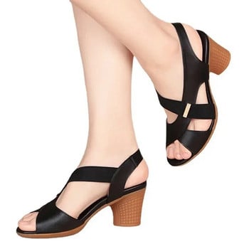 Επώνυμα γυναικεία παπούτσια 2024 Γυναικεία σανδάλια Peep Toe Μόδα σανδάλια γραφείου Γυναικεία πέδιλα με στρογγυλά δάχτυλα με ολισθηρό χοντρό τακούνι Rome γυναικεία παπούτσια