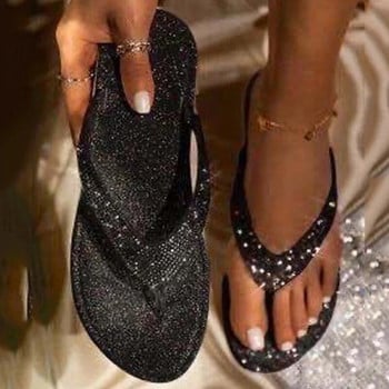 2024 Дамски джапанки, чехли, пързалки, блестящи дамски обувки с кристали, ежедневни летни плоски женски кристални блестящи женски големи размери 43