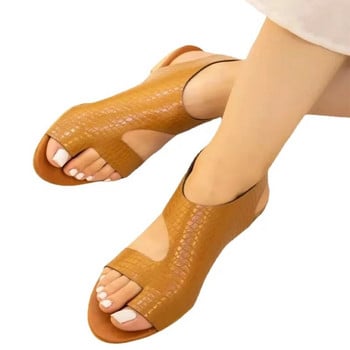 2024 Горещи разпродажби Летни дамски сандали Едноцветни модни кожени външни Дамски плажни сандали с големи размери Sandalias De Mujer
