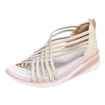 Дамски големи сандали на танкетка Дишащи спортни обувки за възрастни Тъкани обувки с рибена уста Римски сандали Дамски сандали лято 2024