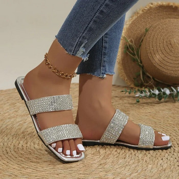 Дамски чехли 2024 Лято Нова мода плоски ежедневни обувки с отворени пръсти за жени Плажни джапанки със стрази Zapatos De Mujer