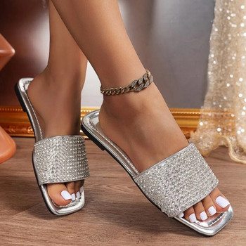 Γυναικείες παντόφλες Καλοκαίρι 2024 Νέα μόδα Flat casual ανοιχτά παπούτσια για γυναίκες Σαγιονάρες παραλίας στρας Zapatos De Mujer