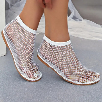 2024 Дамски летни нови луксозни мрежести дизайнерски сандали, украсени със кристали, Ежедневни дамски сандали с приплъзване на открито и с плитка уста