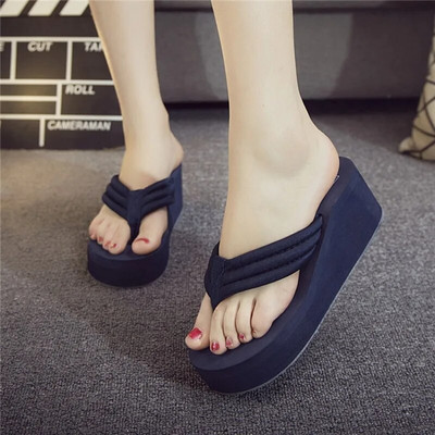 Vasaras čības sievietēm Biezas zoles čības Ķīļi Slaidi Sieviešu platforma Pludmales apavi Sieviešu ikdienas apavi ar atvērtu purngalu